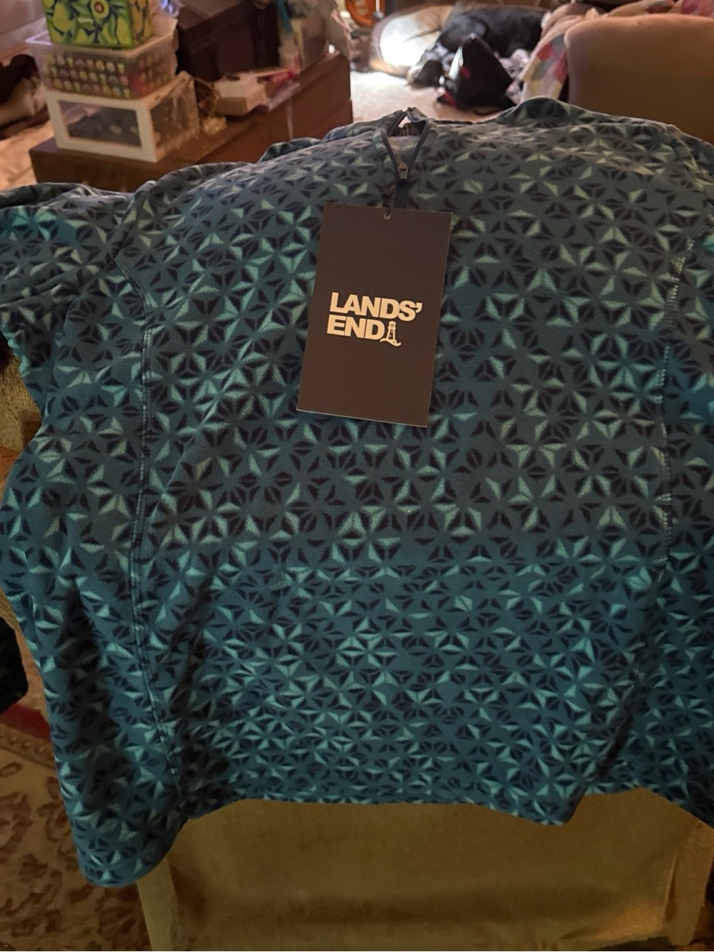 Lands' End Blue Geometric Quarter-Zip Pullover